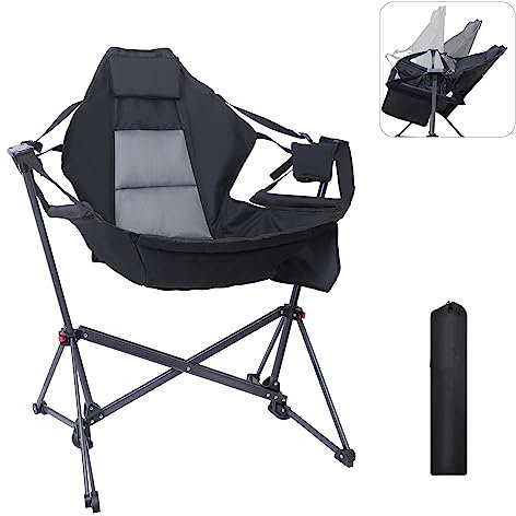 Hammock Camping Chair, WGOS Swing Chair, Swing Camping Chair, Adjustable Back Portable with Cup Holder, Pillow, and Carry Bag for Camping, Outdoor, Patio (Set of 1)