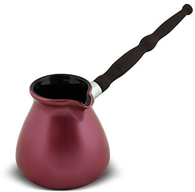 Ceramic Turkish Coffee Pot 450 ml (15,22 oz) Cezve Ibrik Briki Turka Inove, Rose Gold Color, with Removable Wooden Handle for Gas Electric Hobs
