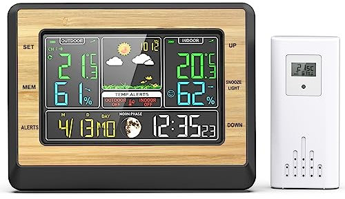 OBEST Wetterstation Funk mit Außensensor, Wetterstationen Innen und Außentemperatur Funk mit Wettervorhersage, Weather Station mit Temperatur und Luftfeuchtigkeitsalarm für Haus, Büro, Babyzimmer