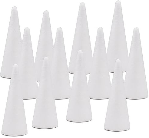 Crafare Schaumstoffkegel, Polystyrol, Kegel für Weihnachtsbaum, Projekt, Hochzeit, Tisch, Tafelaufsatz, Kunsthandwerk und Blumenarrangement, 7 x 20 cm, 12 Stück