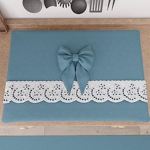 PETTI Artigiani Italiani - Coprifornello Elegante di Cotone, Shabby Chic in Tinta Unita con Balza in Pizzo Sangallo e Fiocchi, Copri fornello per Induzione e Fuochi a Gas, 70x50cm Avion