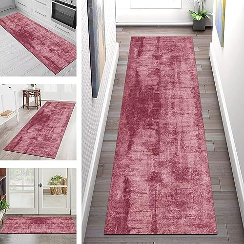 Teppich Läufer Flur Küche rutschfest waschbar Teppichläufer Lang Korridor Tepiche 60X400CM Rosa-rot Muster Küchenläufer Matte Meterware Kücheteppich Schlafzimmer Wohnzimmer Flurmatten Breit 40-120cm
