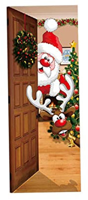 Adesivo per porte di Natale, 1Set Babbo Natale Reindeer Decals Decals, adesivo decorazione natalizio per decorazioni per la casa delle porte (30.3x78.7 pollici)