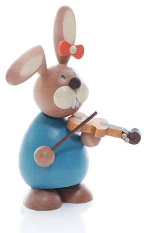 Kunsthandwerk Ullrich Osterhäsin stehend mit Geige BxH 6x12cm NEU Hase Osterfigur Osterdeko
