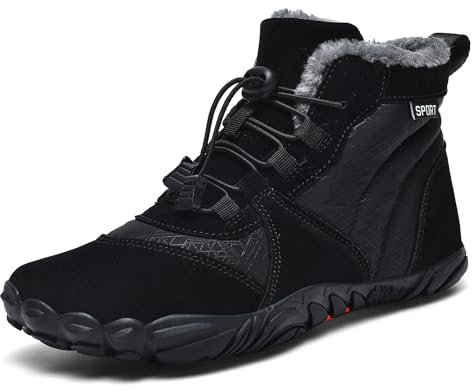 Chueuv Barfußschuhe Winter Winterschuhe Barfuss Schuhe Gefüttert Warm Winterstiefel für Damen Herren Black 40