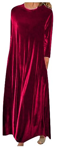 Women's Vintage Velvet Maxi Dress - Long Sleeves, Casual Loose Fit, Elegant Bridesmaid Dress, Plus Size, Wine Color