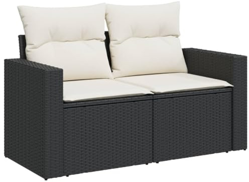 vidaXL Gartensofa mit Kissen 2-Sitzer Schwarz Poly Rattan