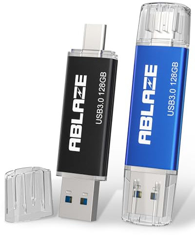 ABLAZE Clé USB C 128 Go OTG USB 3.0 128GB Lot de 2 Type C 2 en 1 Double clé USB pour téléphone Portable, Smartphone, Ordinateur Portable, PC