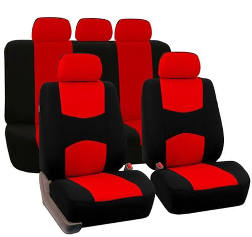 WODHMIEY Universal Autositzbezüge Set Atmungsaktiv Strapazierfähig Waschbar 5-Sitze Schonbezüge für Vordersitze&Kopfstützen Vier Jahreszeiten Autoinnenraum Schutz Schmutzabweisend (Schwarz Rot)