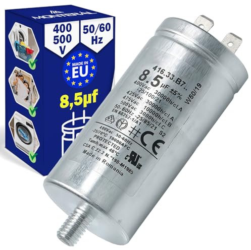 Condensatore di Avviamento 8,5µf per Asciugatrici 400V - 500V 50/60Hz -25 a +70 °C con Codice Originale C00258619 per Indesit 482000023051 per Whirlpool - MADE IN EU - MONTERAL