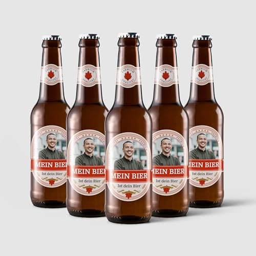 Aufkleber selbst gestalten für Bierflaschen – 24 Flaschenetiketten für 6 Flaschen – mit Foto und Text – selbstklebend, wasserfest – personalisierte Bier Geschenke für Männer und Frauen - ROT