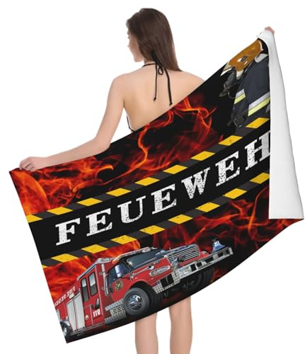 Mikrofaser Strandtuch Feuerwehrauto 70x150 cm, 3D Feuerwehr Badetuch für Erwachsene Weiches Leicht Handtuch Schnelltrocknend Sandfreies Strandhandtuch