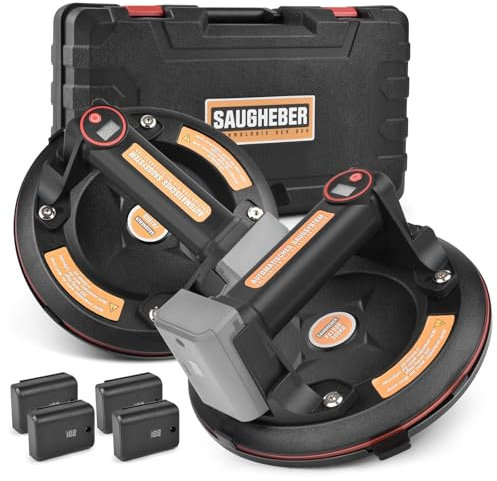 2Pack Saugheber mit 4X Akku | für Heavy Duty | Elektrischer 8 Vakuumheber | Tragkraft 300KG | Automatischer Nachsaugung Saugnapf Glassauger Transport von Fliesen Marmor Aquarium Platten Laminat