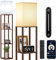 OUTON Stehlampe mit Regal Dimmbar, Stehleuchte Holz mit 4 Farbtemperatur und 1H Timer, Fernbedienung, APP und Touch Steuerung, Stehlampen mit Lampenschirm für Wohnzimmer, Schlafzimmer, Büro (Nussbaum)