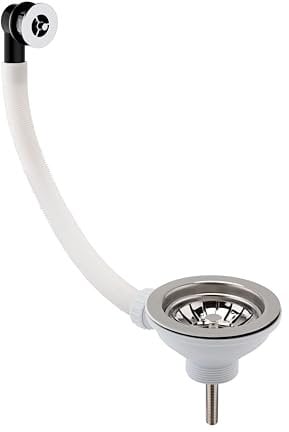 Balterley Kitchen Sink Waste Kit with Basket Strainer & Round Overflow, 1/2 inch Sink Waste Pipe, Stainless Steel Kitchen Overflow Kit, 90mm Standard Fittings - 63 x 115 x 115mm (Chrome)