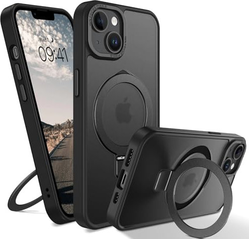 GUAGUA Cover Magnetico per iPhone 13 Mini, Supporto per Anello Invisibile Incorporato Compatibile con MagSafe, Custodia Cellulare Sottile Glassata Traslucida Protettivo Case per iPhone 13 Mini, Nero