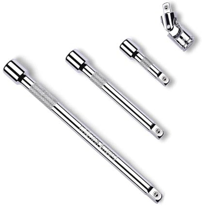 CHSEROK Rallonge Cliquet, 4 Pièces Rallonge 1/4, Cle a Bougie 150mm 100mm 50mm et 45 mm de Joint Réglage Multi-angle, Rallonge Clef à Cliquet pour Clé à Douille, Forets, Tournevis