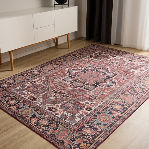 benuta Basic Waschbarer Teppich George - Multicolor 60x120 cm - Kunstfaser - Rechteckig & im Style: Vintage, Elegant, Retro - Pflegeleicht für Wohnzimmer Schlafzimmer