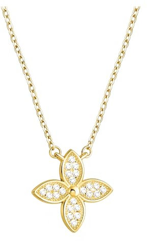 Sofia Milani - Damen Halskette 925 Silber - vergoldet/golden - mit Zirkonia Steinen - Blumen Anhänger - N0842