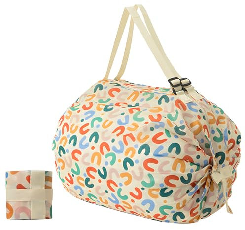 Yenvory Faltbare Einkaufstaschen im Beutel, Wiederverwendbare Falttaschen Oxford-Stoff für Reise, Fitness, Einkaufen, Camping und Winterkleidung Nanobag, Foldable Shopping Bag (Farbige Buchstaben)
