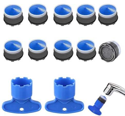 KASESSS 10 Wasserhahn Sieb und 2 Mischdüsenschlüssel Set, Strahlregler M21.5, Perlatoren für Wasserhähne, M21.5 für Perlator, Kunststoff Wasserhahn Siebeinsatz, Wasserhahn Belüfter für Bad, Küche