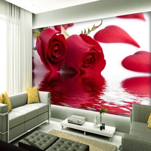 Roses Rouges Papier Peint 3D Intissé Bureau Salon Canapé Chambre Fond Décoration Murale-300cm×210cm
