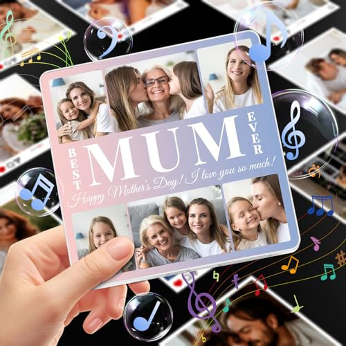 UNIGIFT Custom Music Fridge Magnets for Mum, Personalised Photo Presents for Mum on Mothers Day, Customised Christmas Birthday for Mum from Daughter Son Kids (Recording Support)