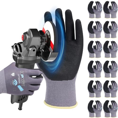 HPHST Arbeitshandschuhe Herren, Montagehandschuhe mit Grip, Nitril beschichtet, Leicht Ölbeständig & Feinem Tastgefühl, Umweltfreundliche Schutzhandschuhe Gartenhandschuhe 12 Paar (Large)
