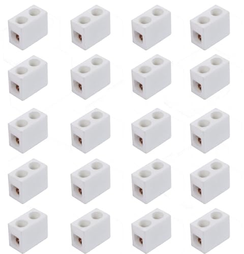 1 Bloques de Terminal de Cerámica de Vía, 10A 250V Conectores de Cerámica de Porcelana de Alta Temperatura con Apertura de Entrada de 2.5mm para Cable Eléctrico, y Varias Situaciones Cableado(20pcs)