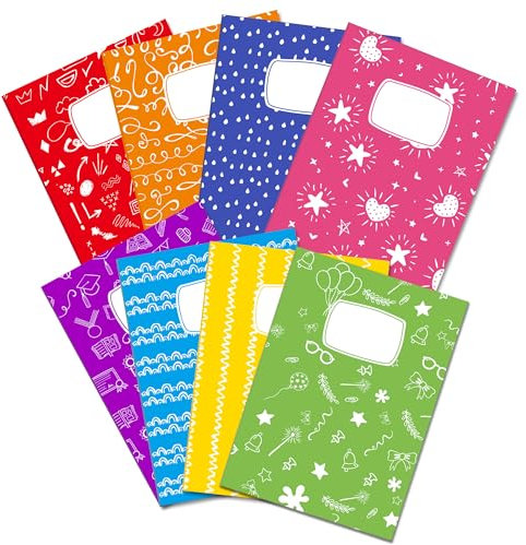 8 Heftumschläge A4 aus Papier für Kinder, Heftschoner Set für die Schule, Heftumschlag mit Namensschild, 8 Farben, Stabil