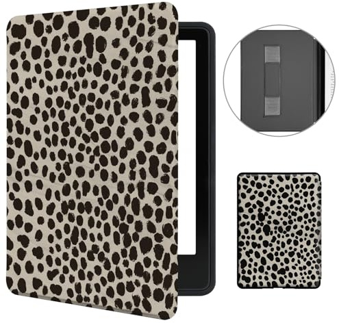 MOROCK Case for All-New 6 Kindle(11th Generation,2024/2022 Release, Model No.RS23CV/C2V2L3), Slim and Lightweight PU Leather Cover with Hand Strap, Auto Wake/Sleep, Khaki Leopard Print