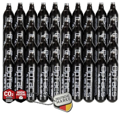 OpTacs CO₂-Kapseln 12g – 40 Stück – für Airsoft, Softair und Luftdruckwaffen – sauber versiegelt, konstante Leistung, rückstandsfrei, korrosionsgeschützt, 12g-System kompatibel