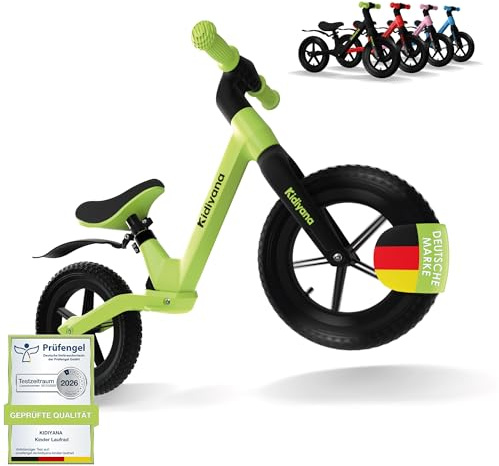 Kidiyana Kinder Laufrad Balance Bike ab 2 Jahren, Rutschfeste Luftreifen 12 Zoll, Komfortables Sitzpolster, RSA-Dämpfungssystem, Abgerundete Fußrasten, Schutzblech, Leicht & Langlebig, Sport Geschenke