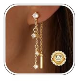 KRFY Ohrringe Versilbert Hängend 14K Vergoldet Ohrringe Damen Kette Ohrhänger Ohrstecker Kette Tropfenohrringe Imitation-perlen Kubischer Zirkonia Ohrstecker Leichtgewicht