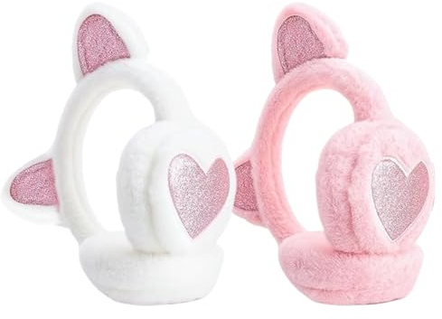 ZXTGBQ 2 Pcs Cache-Oreilles pour Filles, Cache-Oreilles Enfants, Paillettes Chat Jolis Couvre-Oreille, Peluche Protege Oreille, pour Hiver Activités de Plein Air, Âgées de 4 à 10 Ans