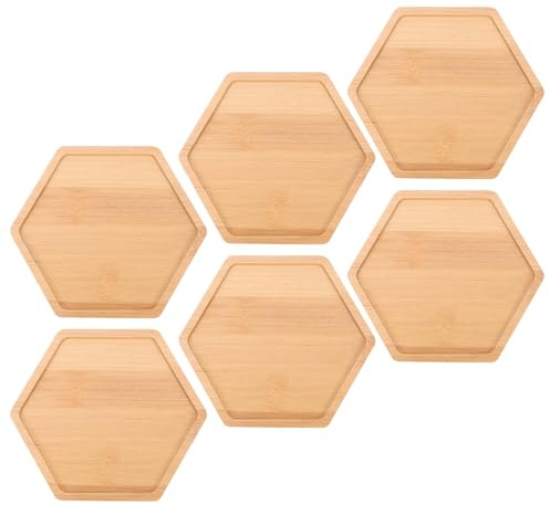 IWOWHERO Lot de 6 Soucoupes Hexagonales en Bambou Dessous de Verre pour Plantes Grasses Bac de Drainage pour Pots de Fleurs Support Décoratif pour Succulentes et Bonsaïs D’Intérieur
