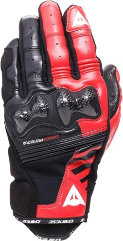 Dainese Reacto Carbon Short Motorradhandschuhe, schwarz/rot, L | Touchscreen-kompatibel