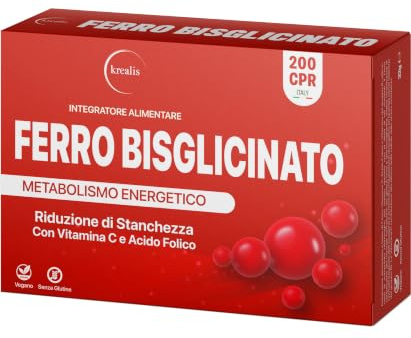 Ferro Integratore Forte bisglicinato 30 mg per dose | 200 Compresse con Acido Folico e Vitamina B Complex | Alta Assorbibilità | Integratore Ferro per Stanchezza e Difese Immunitarie