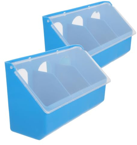 STOBAZA 2pcs Multifunctional Pigeon Feeder with Secure Lid Blue Plastic Bird Feeding Cups for Poultry Cage Use Separate Compartments for Food Water and Grit Pet Chicken Accessories