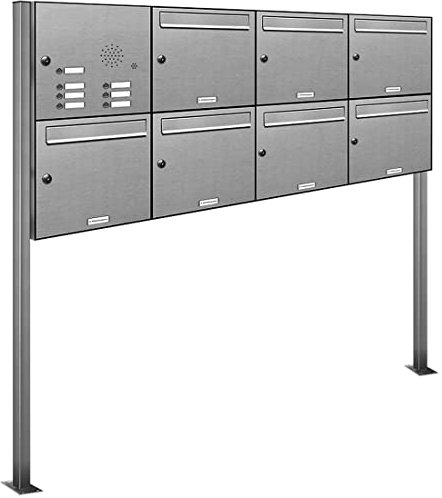 AL Briefkastensysteme 7er V2A Edelstahl Standbriefkasten mit Klingel rostfrei als 7 Fach Briefkastenanlage in Postkasten Briefkasten Design modern