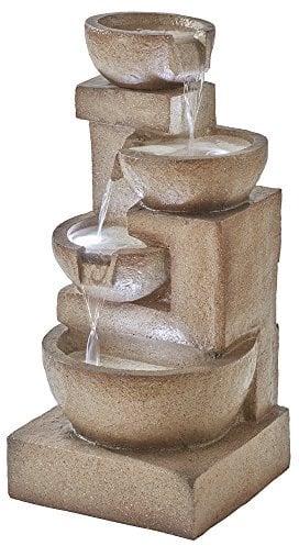 Serenity Durable Stone Effect Tiered 4 Tier Cascade Laguna Water Feature with LED Lights for Indoor & Outdoor Use Measures L37.5 x W40 x H85.5cm