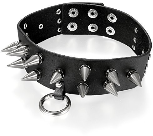 Flongo Choker Tattoo Kette Lederhalsband Damen Herren Halskette Gotik Halsband Schmuck Schwarz Silber Spitz Niete Nieten O-Ring Einstellbar Verstellbaren Punk Rock