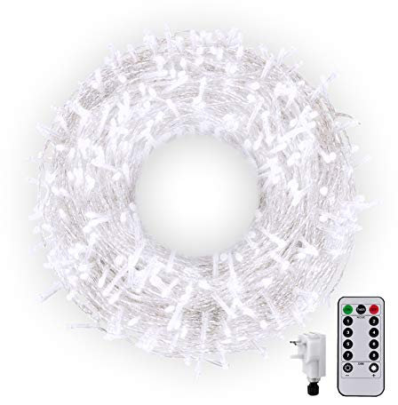 CORST 50M 300LED Outdoor Fairy Lights String Long Indoor Fairy Lights for Room,Garden Tree Light Main Powered Outside Light Plug in Waterproof with Remote,Timer,8Mode for Yard Gazebo Decor(White)