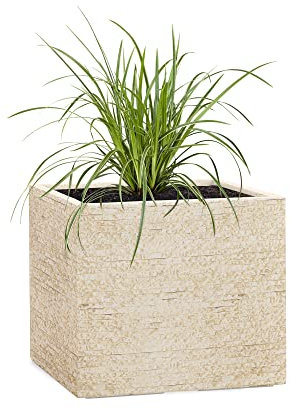 Pflanzwerk® Jardinera Fibra de Vidrio Cube Antiguo Arena 23x23x23cm *Maceta a Prueba de heladas* *Protección UV* *Calidad Europeo*