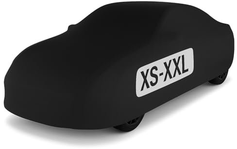 Car-e-Cover© Auto Abdeckplane – Indoor Autoplane Perfect Stretch – 180 g/m² elastisches Jersey – Atmungsaktiv – Konturgenau – Staubschutz – Für Garage & Halle - (Schwarz, L)