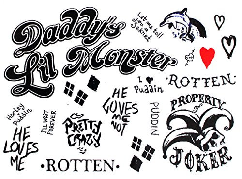 EROSPA® Suicide Squad Selbstmord - Joker Harley Quinn Tattoo-Bogen temporär - Aufkleber Körperkunst - Karneval Fasching Halloween
