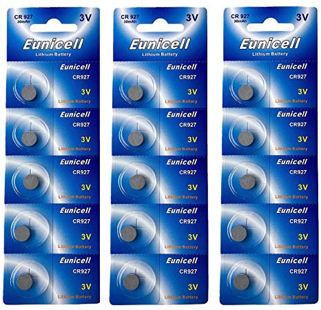 Eunicell 15 x CR927 3V Lithium Knopfzelle 30 mAh (3 Blistercards a 5 Batterien) EINWEG Markenware FBA