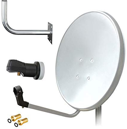 ARLI 60 cm HD Sat Anlage Single LNB Digital + Wandhalter 45 cm + 2 F-Stecker 1 Teilnehmer Antenne lichtgrau/Weiss UHD 4K FullHD