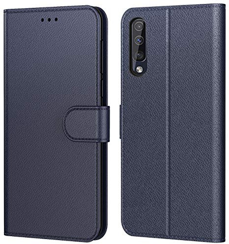 Tenphone Etui Coque pour Samsung Galaxy A50, Protection Housse en Cuir PU Portefeuille Livre,[Emplacements Cartes],[Fonction Support],[Languette Magnétique] pour (Samsung A50 (6,4), Bleu)