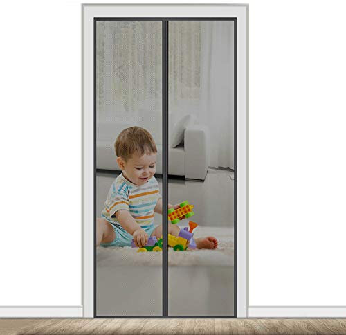 AMCER Zanzariera Magnetica Adesivo 140x250cm Nero Zanzariera Porta Finestra Magnetica, Adesivo, Totalmente Magnetica